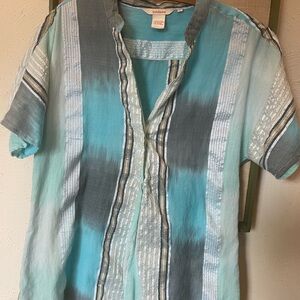 Vintage Sundance cotton blouse, turquoise, grey , silver lurex,
